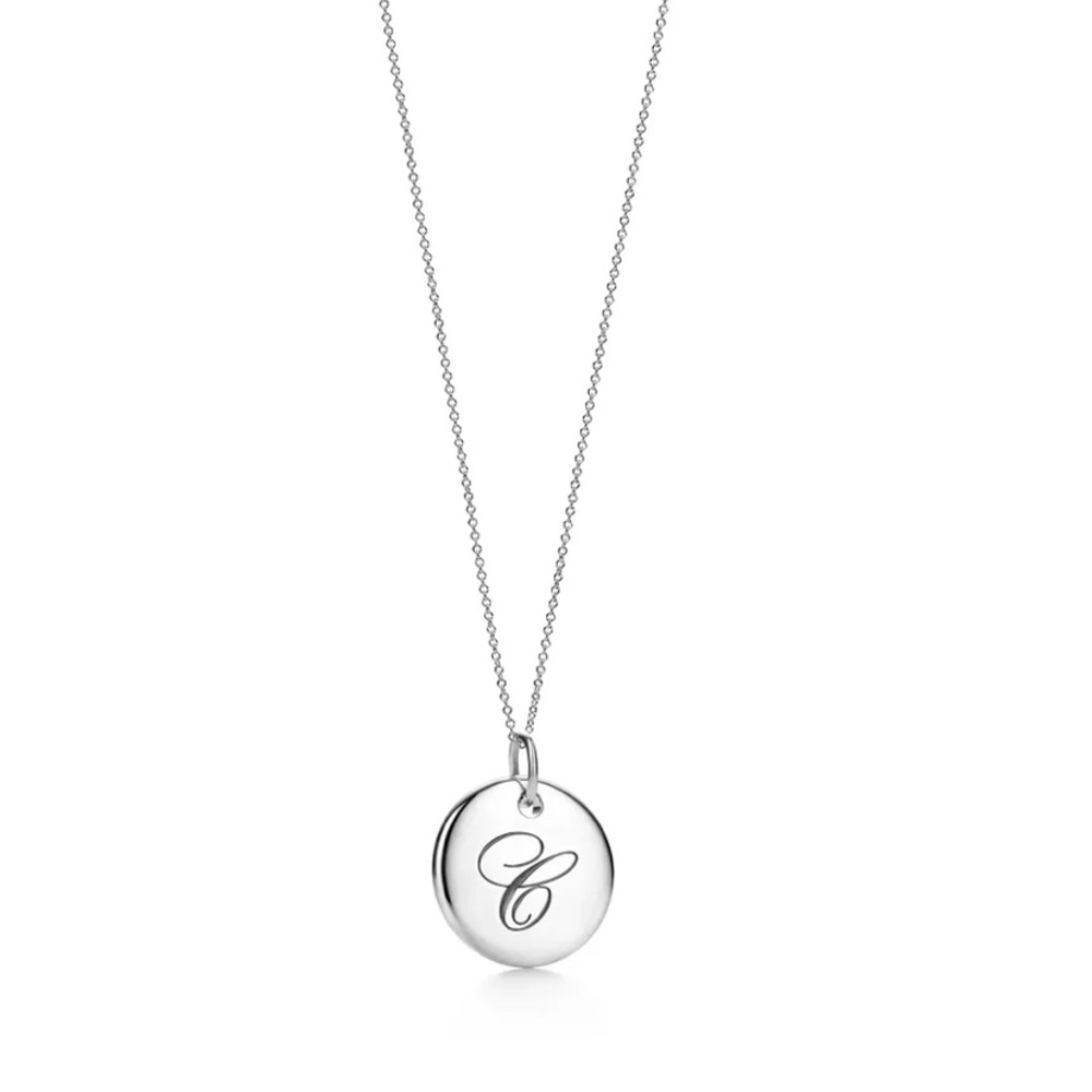 Tiffany & Co. Sterling Silver Engraved C Disc Necklace